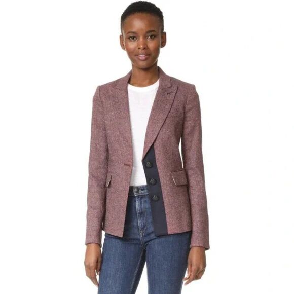 Veronica Beard Sterling Placket Herringbone Tailored Jacket Rose Size 10 - Picture 1 of 13